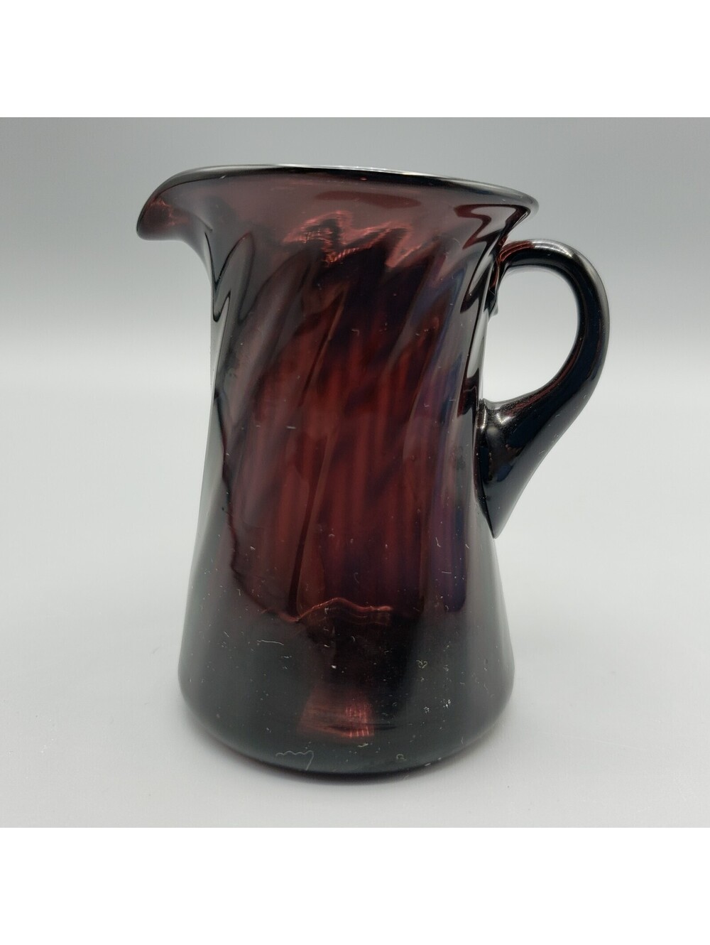 Art Glass Hand Blown Amethyst Swirl Optic Creamer Milk Pitcher Purple Jug